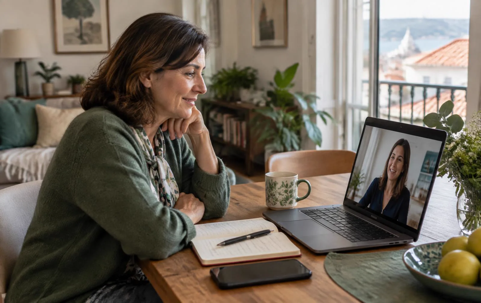 Familiar adulto a falar por videochamada com o Concierge VIVA45